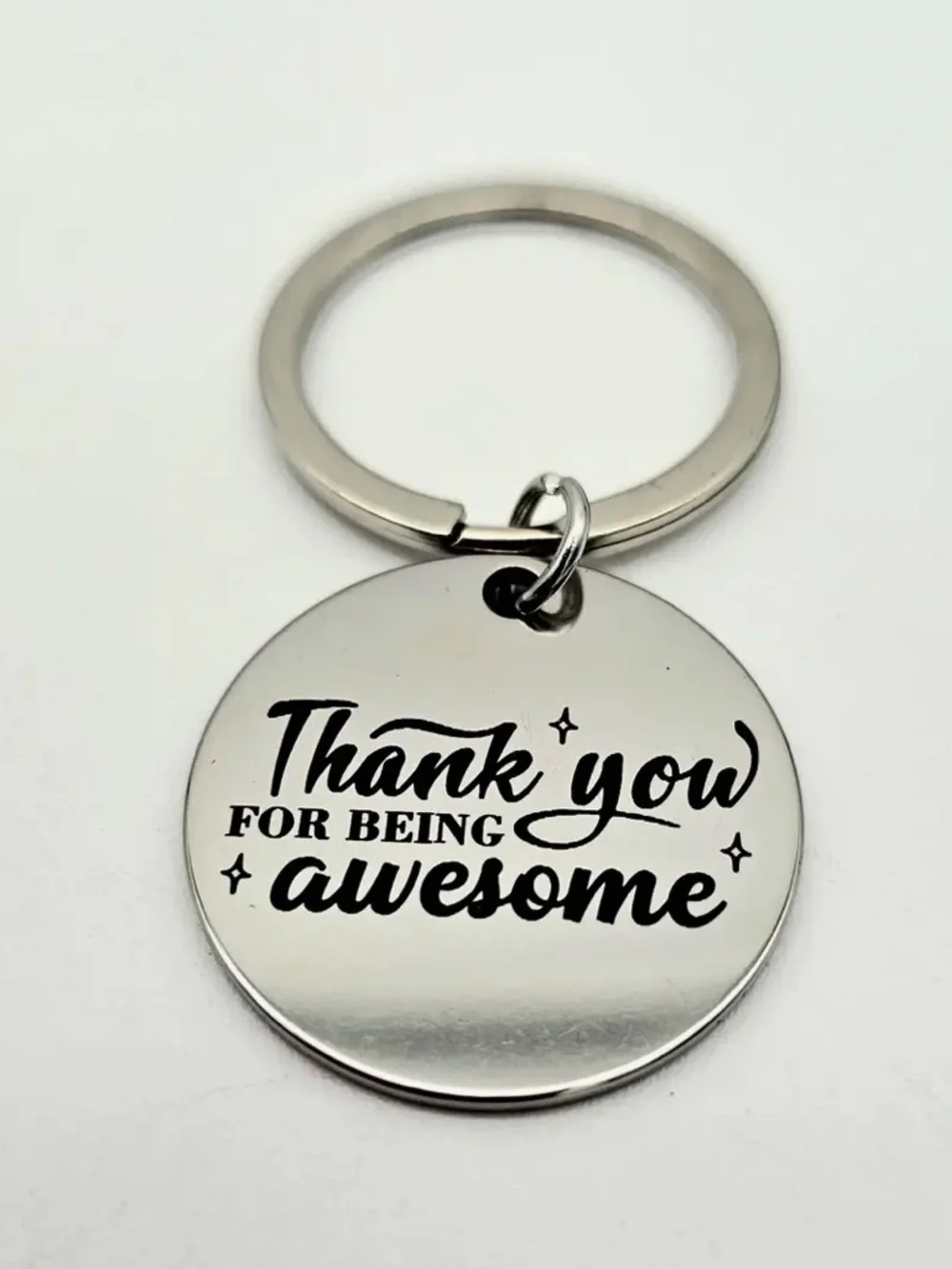 Silver Tone Thank You For Being Awesome Round Keychain 1.5 inches